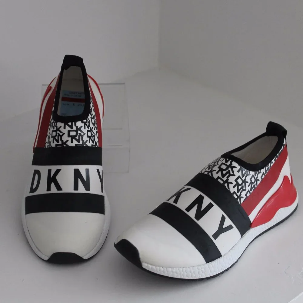 REDUCED DNKY REESE Women Shoes Logo Strap Sneakers Black White Red Size 6 NEW
